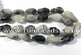 CRU941 13*18mm - 18*32mm faceted nuggets black rutilated quartz beads