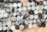 CRU958 15.5 inches 8mm faceted round black rutilated quartz beads