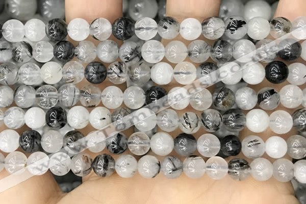 CRU961 15.5 inches 6mm round black rutilated quartz beads
