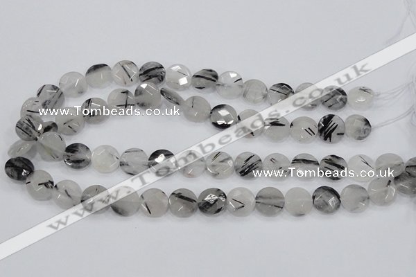 CRU97 15.5 inches 16mm faceted coin black rutilated quartz beads