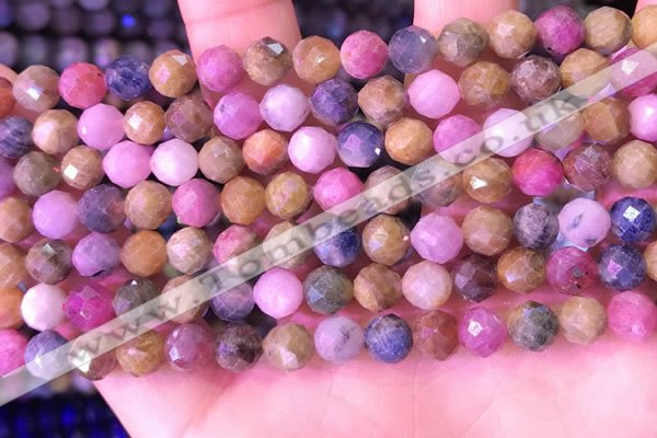 CRZ1141 15.5 inches 7mm faceted round ruby sapphire beads