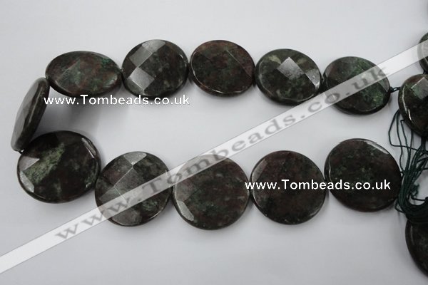 CRZ220 15.5 inches 35mm faceted coin ruby zoisite gemstone beads