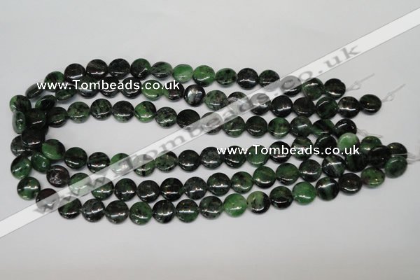 CRZ24 15.5 inches 12mm flat round ruby zoisite gemstone beads