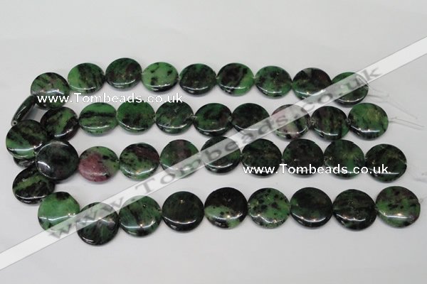 CRZ28 15.5 inches 20mm flat round ruby zoisite gemstone beads