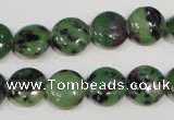 CRZ470 15.5 inches 12mm flat round ruby zoisite gemstone beads