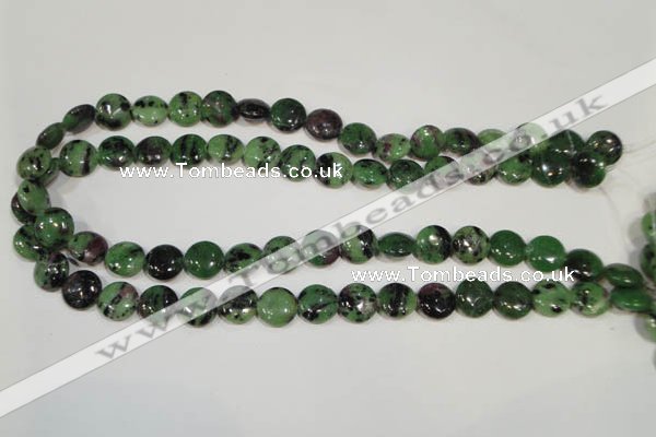 CRZ470 15.5 inches 12mm flat round ruby zoisite gemstone beads