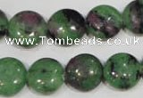 CRZ471 15.5 inches 14mm flat round ruby zoisite gemstone beads