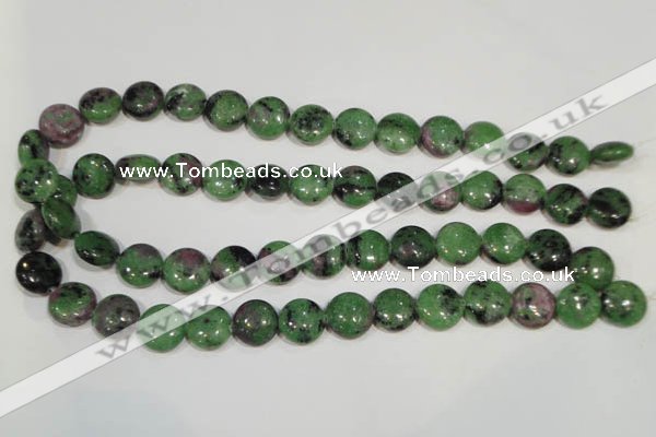 CRZ471 15.5 inches 14mm flat round ruby zoisite gemstone beads