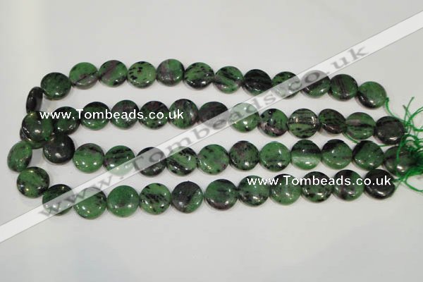 CRZ472 15.5 inches 16mm flat round ruby zoisite gemstone beads