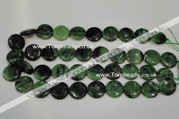 CRZ474 15.5 inches 20mm flat round ruby zoisite gemstone beads