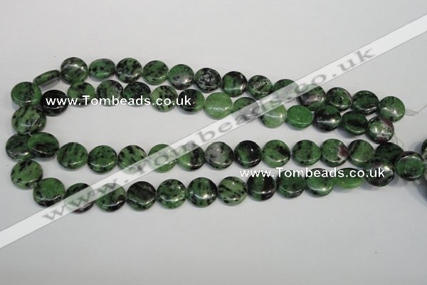 CRZ55 15.5 inches 14mm flat round ruby zoisite gemstone beads