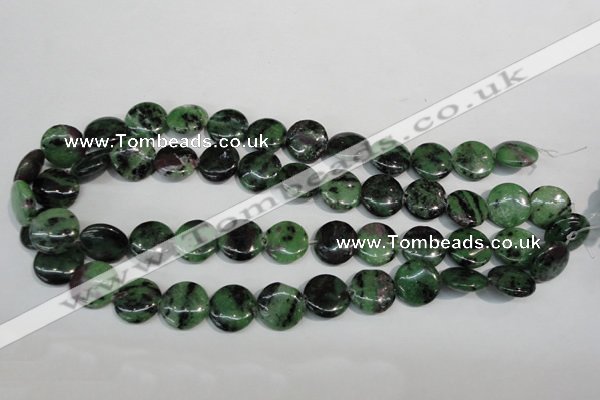 CRZ56 15.5 inches 16mm flat round ruby zoisite gemstone beads