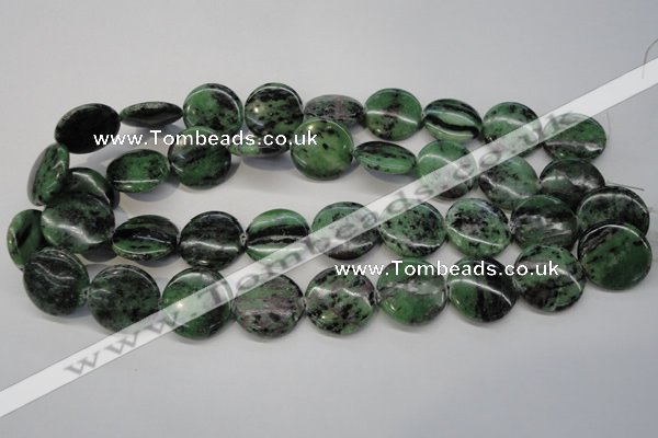 CRZ57 15.5 inches 22mm flat round ruby zoisite gemstone beads