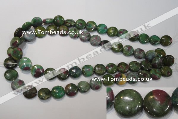 CRZ623 15.5 inches 14mm flat round New ruby zoisite gemstone beads