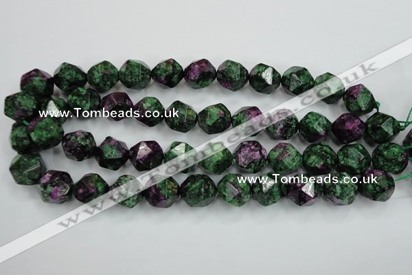 CRZ906 15.5 inches 16mm faceted nuggets Chinese ruby zoisite beads