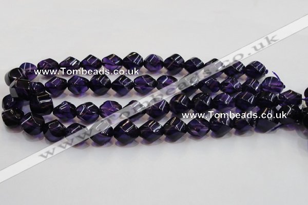 CSA11 15.5 inches 12*15mm twisted rice synthetic amethyst beads