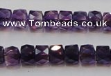 CSA26 15.5 inches 7*10mm faceted column synthetic amethyst beads