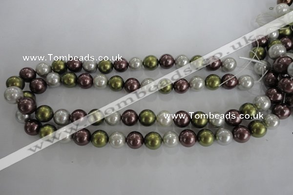 CSB1089 15.5 inches 12mm round mixed color shell pearl beads