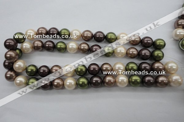 CSB1129 15.5 inches 14mm round mixed color shell pearl beads