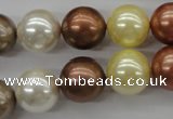 CSB1132 15.5 inches 14mm round mixed color shell pearl beads