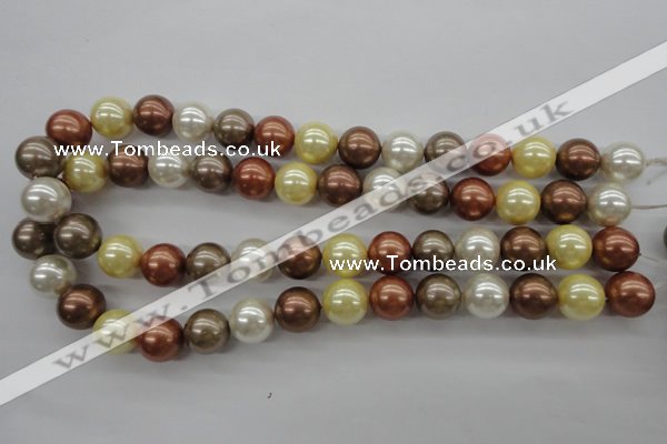 CSB1132 15.5 inches 14mm round mixed color shell pearl beads