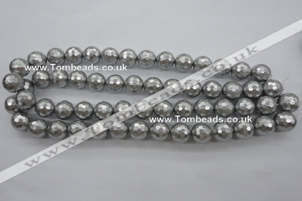 CSB1190 15.5 inches 14mm faceted round shell pearl beads