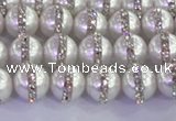 CSB1500 15.5 inches 6mm round shell pearl with rhinestone beads