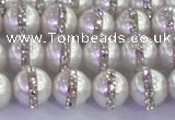 CSB1501 15.5 inches 8mm round shell pearl with rhinestone beads