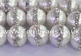 CSB1502 15.5 inches 10mm round shell pearl with rhinestone beads