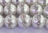 CSB1503 15.5 inches 12mm round shell pearl with rhinestone beads