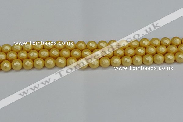 CSB1812 15.5 inches 8mm faceetd round matte shell pearl beads