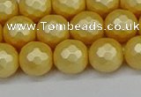 CSB1813 15.5 inches 10mm faceetd round matte shell pearl beads