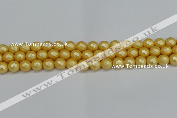 CSB1813 15.5 inches 10mm faceetd round matte shell pearl beads