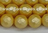 CSB1815 15.5 inches 14mm faceetd round matte shell pearl beads