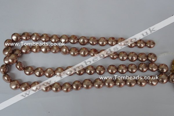 CSB182 15.5 inches 12mm flat round shell pearl beads wholesale