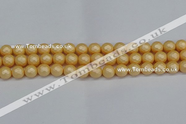 CSB1824 15.5 inches 12mm faceetd round matte shell pearl beads