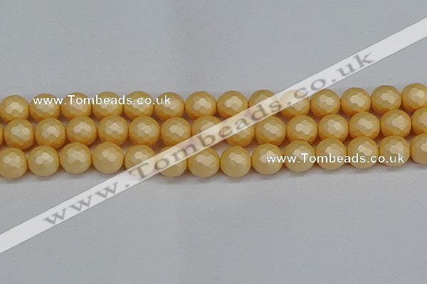 CSB1825 15.5 inches 14mm faceetd round matte shell pearl beads
