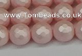 CSB1834 15.5 inches 12mm faceetd round matte shell pearl beads