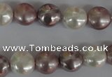 CSB184 15.5 inches 12mm flat round mixed color shell pearl beads