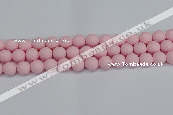 CSB1844 15.5 inches 12mm faceetd round matte shell pearl beads