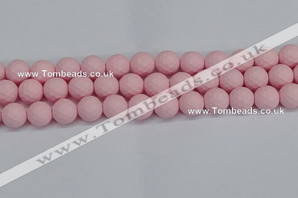 CSB1845 15.5 inches 14mm faceetd round matte shell pearl beads