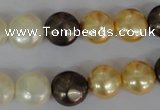 CSB185 15.5 inches 12mm flat round mixed color shell pearl beads