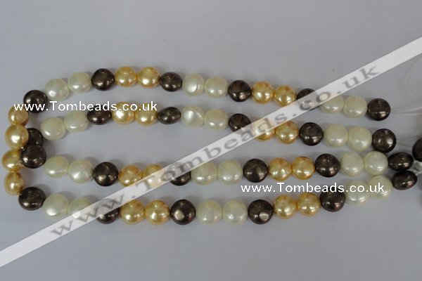 CSB185 15.5 inches 12mm flat round mixed color shell pearl beads