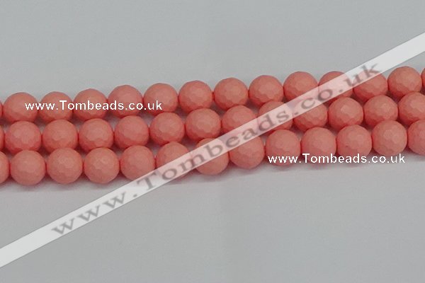 CSB1855 15.5 inches 14mm faceetd round matte shell pearl beads