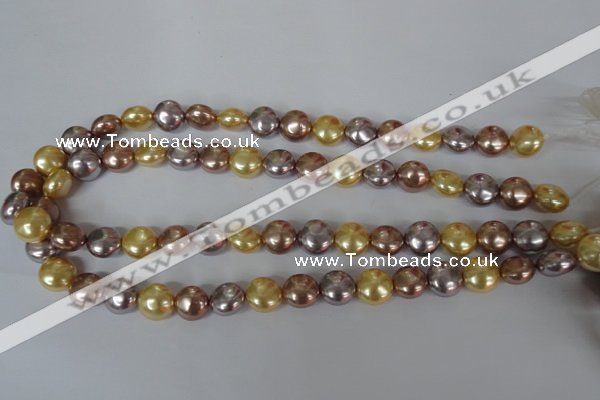 CSB186 15.5 inches 12mm flat round mixed color shell pearl beads