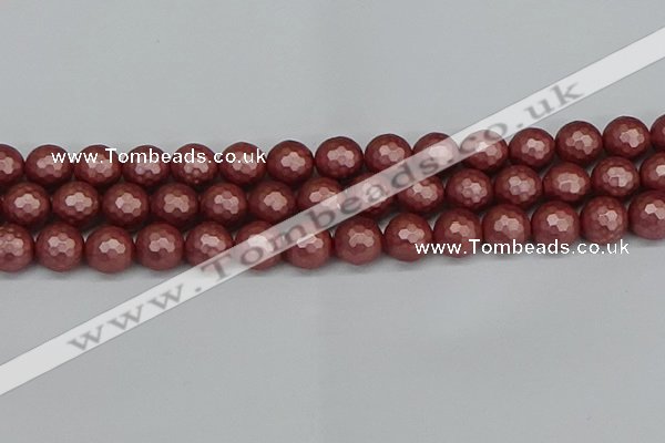 CSB1864 15.5 inches 12mm faceetd round matte shell pearl beads