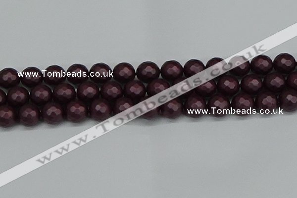 CSB1885 15.5 inches 14mm faceted round matte shell pearl beads