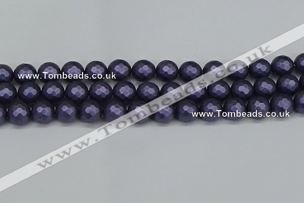 CSB1895 15.5 inches 14mm faceted round matte shell pearl beads