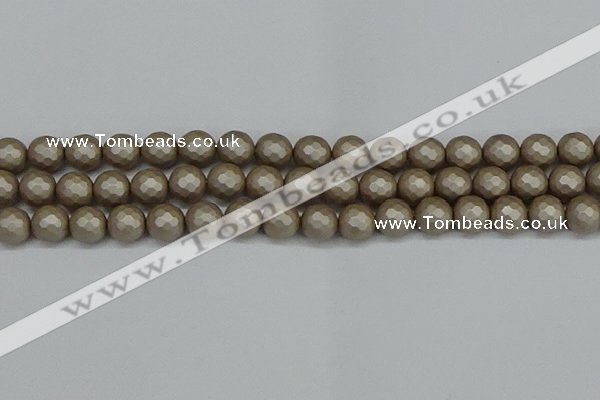 CSB1904 15.5 inches 12mm faceted round matte shell pearl beads