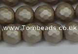 CSB1905 15.5 inches 14mm faceted round matte shell pearl beads